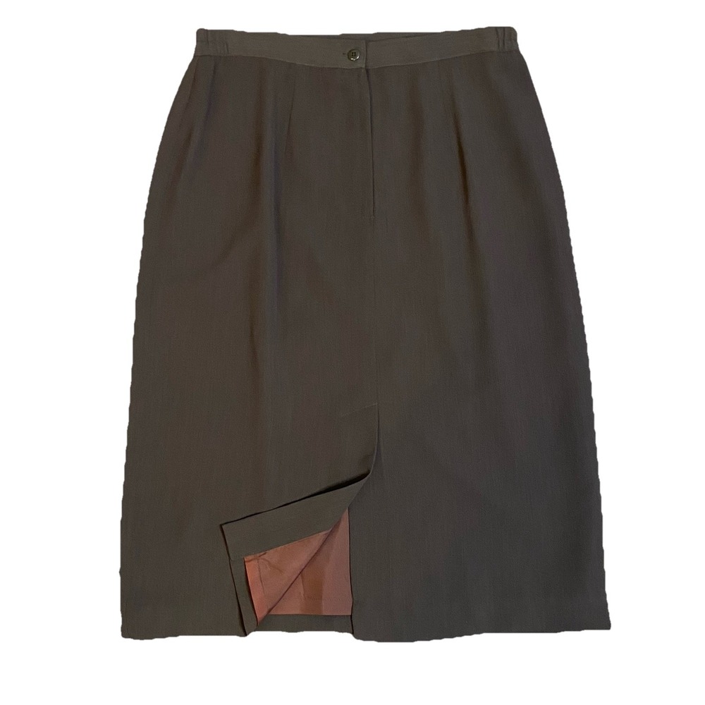 Distaffe Brown Pencil Skirt Vintage Size 14 MIDI‎ Career 90s Office Minimalist - Picture 2 of 5
